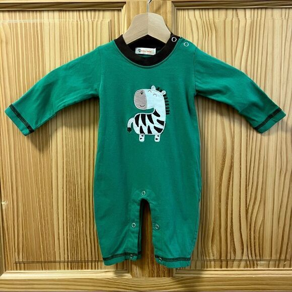 Baby Luigi green brown giraffe snap long sleeve romper onesie 3mo - Picture 1 of 8